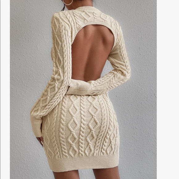 Dresses & Skirts - Cut Out Backless Cable Knit Long Sleeves Sweater Dress Sexy